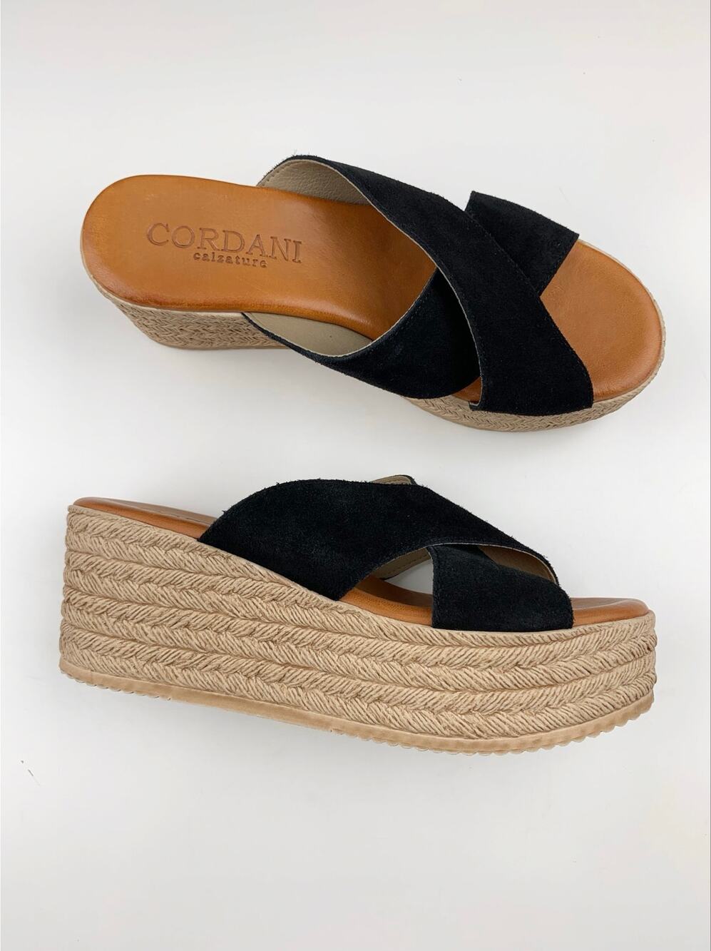 Cordani Calzature Bella Black Suede Platform Sandals Slides Women's 38 US 7.5 8